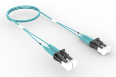10 MTR Fiber Patch Cord, LC/UPC/UPC to LC/UPC/UPC, Multimode OM4, 1.6 mm Duplex, Low Smoke Zero Halogen (LSZH), AQUA