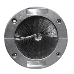 Brush Grommet – Split Round Grommet BLACK Diameter 143mm  Total Hight 50mm,  Height above floor 10mm - Usable cable area Diameter 95mm Upper & Lower filaments Diameter 0.25mm - Cut out size diameter 105mm