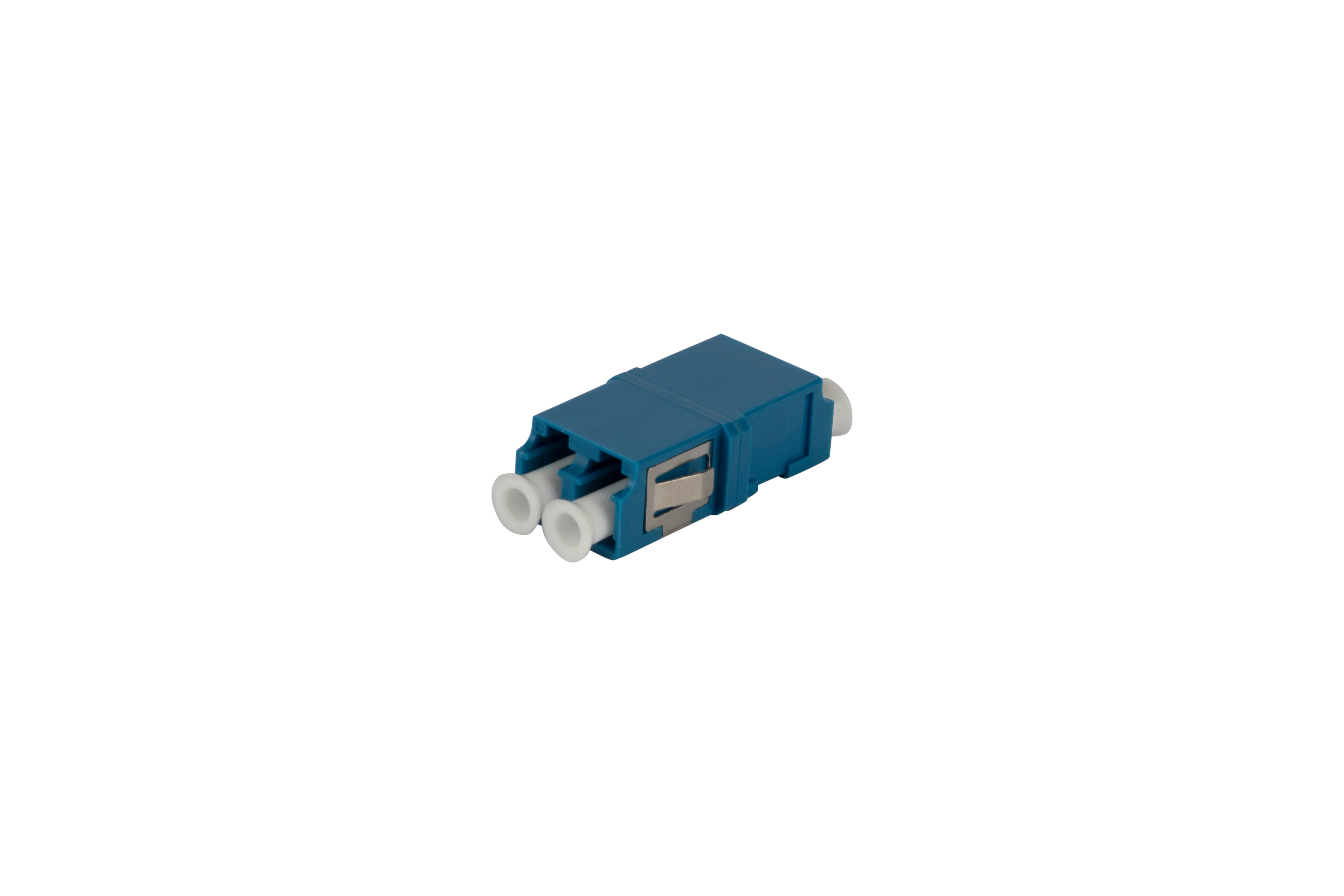 Adapter: LC Duplex OS1/2 Reduced Flange,IL≤0.15dB with transparent dust caps on all ports, Blue