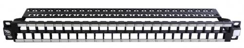 1U 48 Port Panel with cable management suitable for up to 48 shielded toolfree jacks BLACK to suit Snap In Jacks