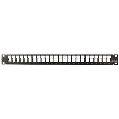 Flat QUICKPORT™ Patch Panel, 24-Port, 1RU, Black. Cable Management bar included. to suit Atlas and Extreme Jacks